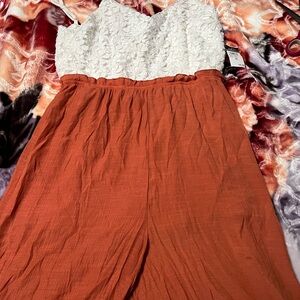 Rue21 White Lace and Orange Jumpsuit